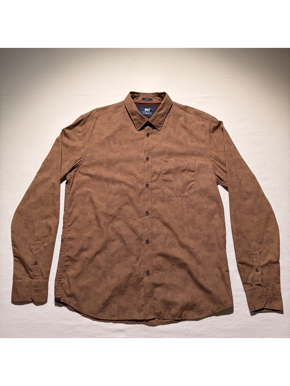 Basics Slim Fit Shirt Mens Medium Rustic Western Micro Print 100% Cotton